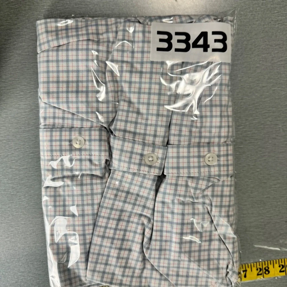Mizzen+Main Mens‎ Trim Tall Performance Dress Shirt Blue White Check Size L